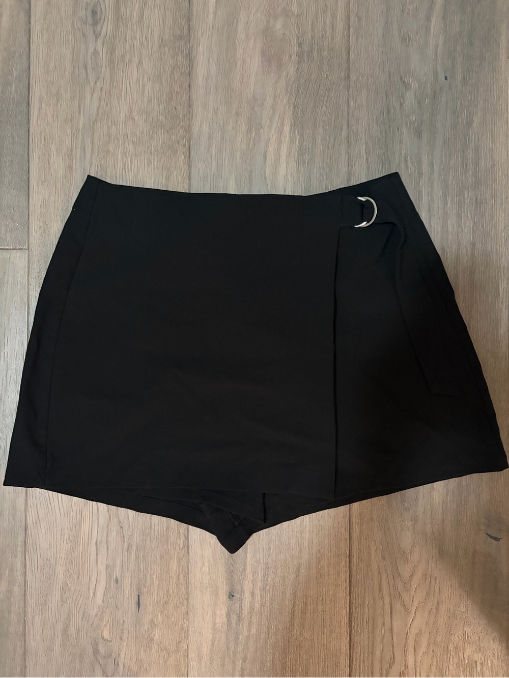 Pull&Bear Black Wrap-Front Skort with D-Ring